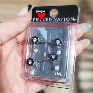 NEW Pierced Nation Black and White Flower Earrings